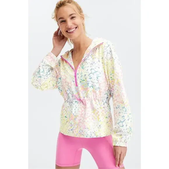 Fabletics Jacket Rosa Daisy Floral Pastel Rainbow Half Zip Hooded Athleisure Top - Picture 1 of 6